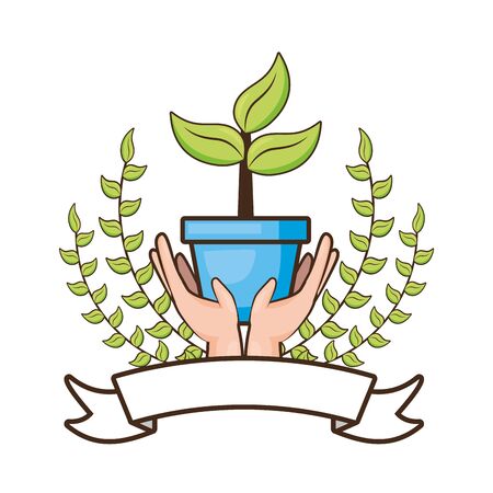 hands with plant earth day card vector illustrationのイラスト素材