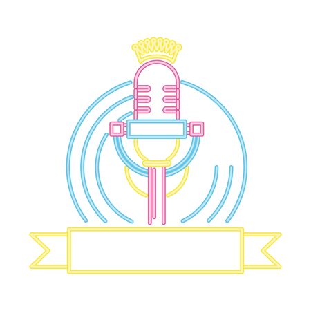 microphone and vinyl karaoke neon vector illustrationのイラスト素材