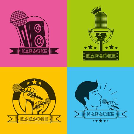 karaoke retro style colored set vector illustrationのイラスト素材