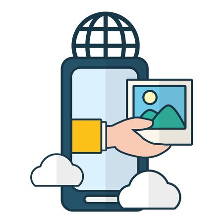 smartphone world message cloud computing send email vector illustrationのイラスト素材