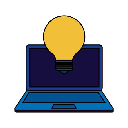 laptop computer with bulb light idea vector illustration designのイラスト素材
