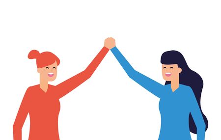 two women characters portrait on white background vector illustrationのイラスト素材