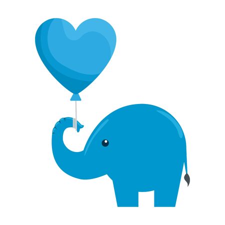 cute little elephant silhouette with heart balloon vector illustration designのイラスト素材