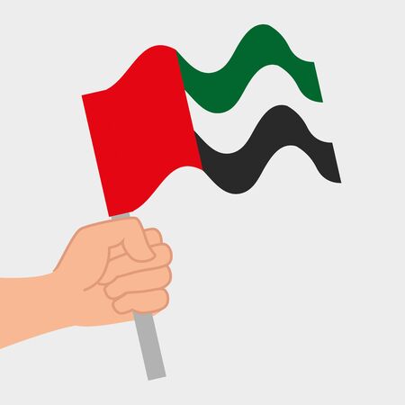 hand with United Arab Emirates flag waving in pole vector illustration designのイラスト素材