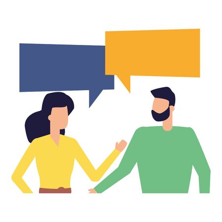 man and woman characters talk bubble vector illustrationのイラスト素材