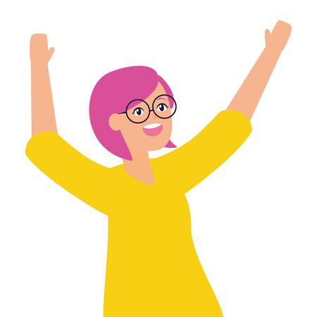 celebrating woman with arms up vector illustrationのイラスト素材