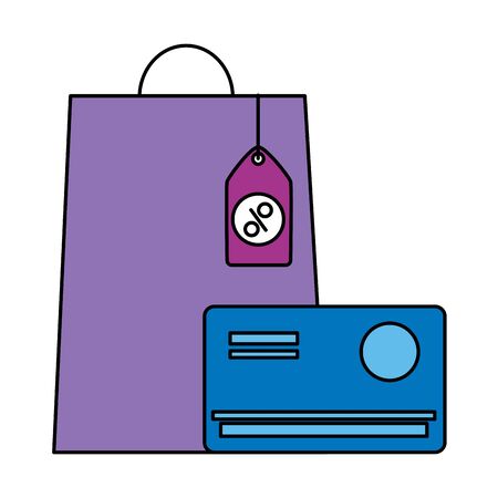 online shopping ecommerce bags bank card tag prices vector illustrationのイラスト素材