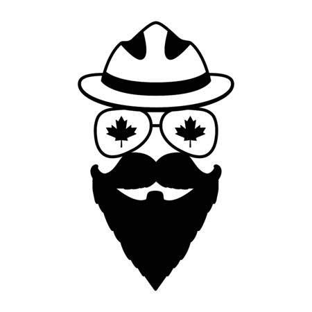 face beard mustache glasses maple leaf hat happy canada day vector illustrationのイラスト素材