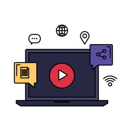 laptop with media player and social icons vector illustration designのイラスト素材