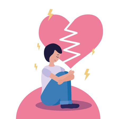 heart break man with mental psychological depressed vector illustrationのイラスト素材