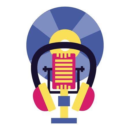 microphone earphones vinyl music colorful background vector illustrationのイラスト素材