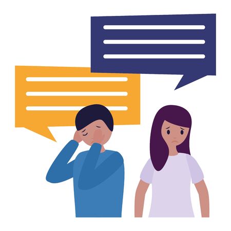 boy and girl with talk bubble mental depressed vector illustrationのイラスト素材