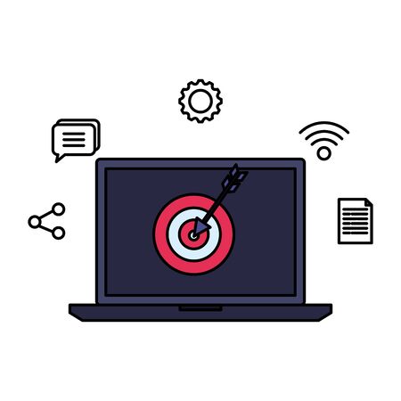 laptop with target and social media icons vector illustration designのイラスト素材