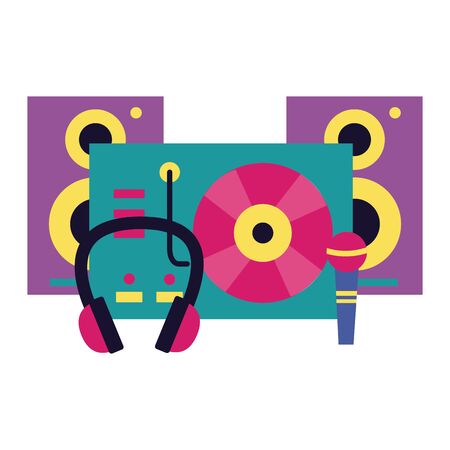 turntable vinyl record microphone headphones speakers music vector illustrationのイラスト素材