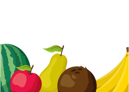 tropical fruits background pear coconut apple banana watermelon vector illustrationのイラスト素材