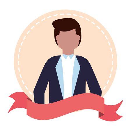 groom wedding day sticker ribbon vector illustrationのイラスト素材