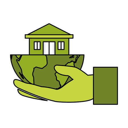 hand holding house solar panel eco friendly environment vector illustrationのイラスト素材