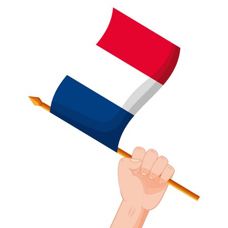 hand with french flag happy bastille day flat design vector illustrationのイラスト素材