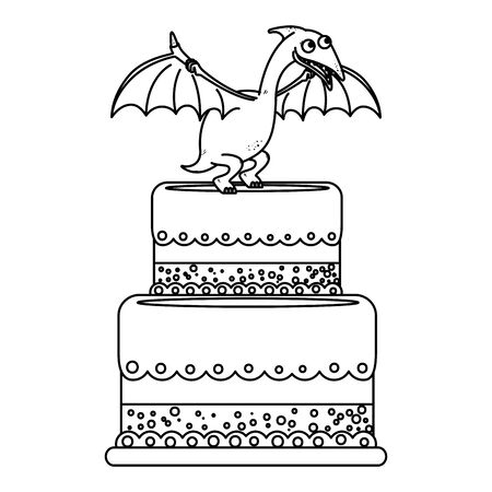 cute Pterodactyl in sweet cake vector illustration designのイラスト素材