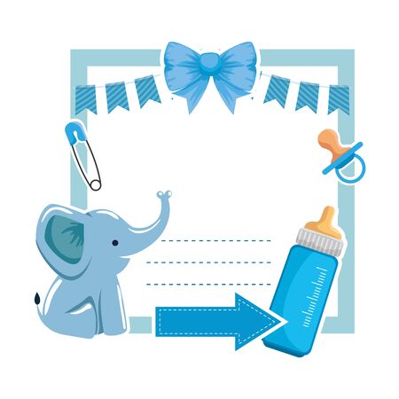 baby shower card with elephant and bottle milk vector illustration designのイラスト素材