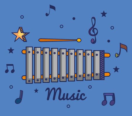 marimba instrument with treble clef and quaver with beam notes to music melody vector illustrationのイラスト素材