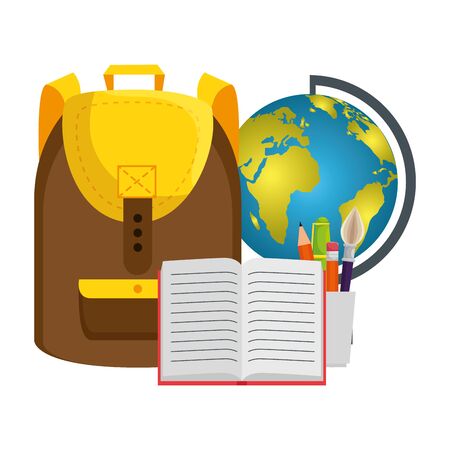 schoolbag with world map and book vector illustration designのイラスト素材