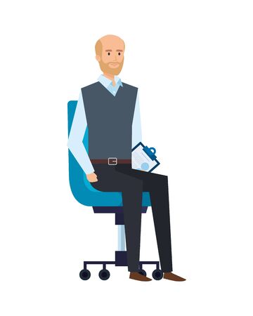 elegant businessman sitting in office chair vector illustration designのイラスト素材