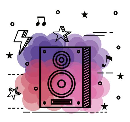 stereo with stars and notes melody with thunder to music style vector illustrationのイラスト素材