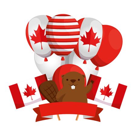 balloons helium with canadian flag and beaver vector illustration designのイラスト素材