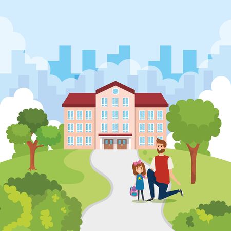 happy student girl with male teacher in the school outdoor vector illustrationのイラスト素材