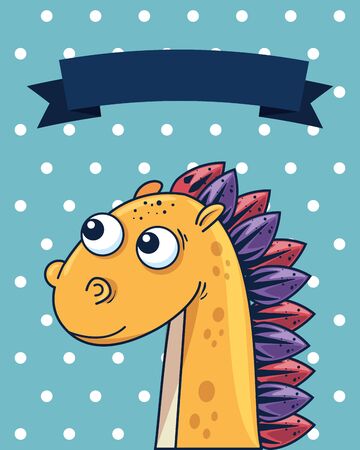 cute diplodocus with ribbon frame poster vector illustration designのイラスト素材