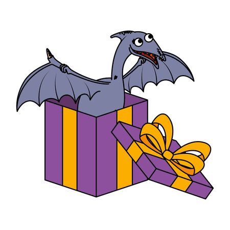cute Pterodactyl in giftbox present vector illustration designのイラスト素材