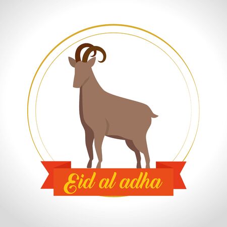 traditional deer sacrifice with ribbon design to eid al adha, vector illustrationのイラスト素材