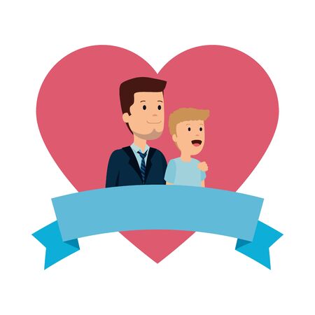 young father with son in heart love vector illustration designのイラスト素材