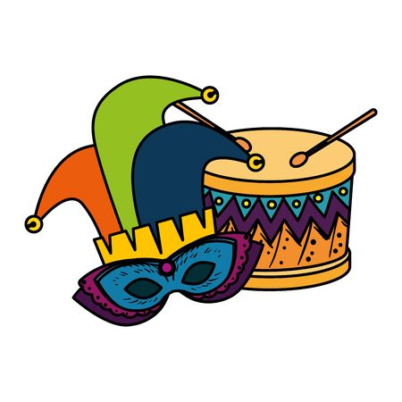 carnival mask with joker hat and drum vector illustration designのイラスト素材
