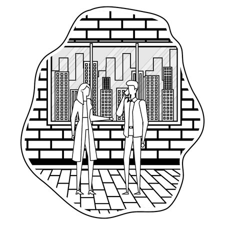 business couple using smartphone on the city vector illustration designのイラスト素材