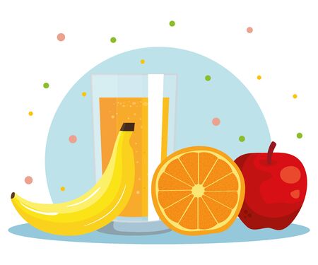 orange fruit and juice with banana and apple to healthy food vector illustrationのイラスト素材