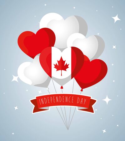 canada hearts balloons flags with leaf and ribbon decoration to happy holiday vector illustrationのイラスト素材