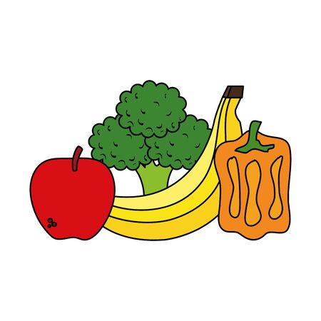 fresh vegetables and fruits healthy food vector illustration designのイラスト素材