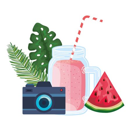 juice watermelon fruit jar with camera vector illustration designのイラスト素材