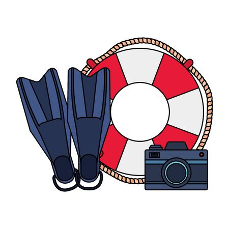 marine float with camera photographic and diving fins vector illustration designのイラスト素材