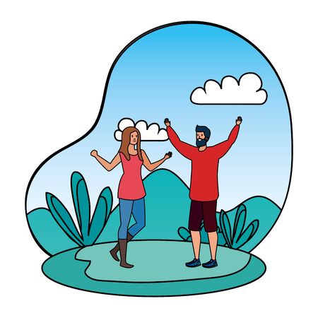 young lovers couple celebrating in the park vector illustration designのイラスト素材