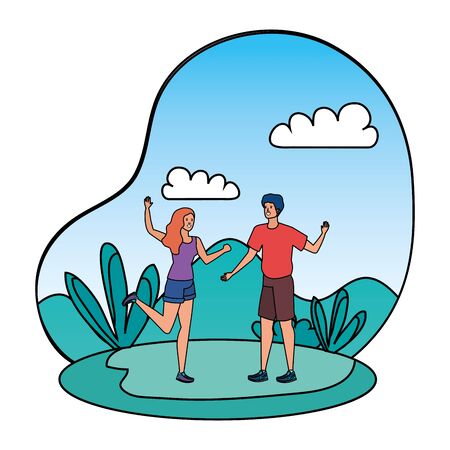 young lovers couple in the landscape vector illustration designのイラスト素材