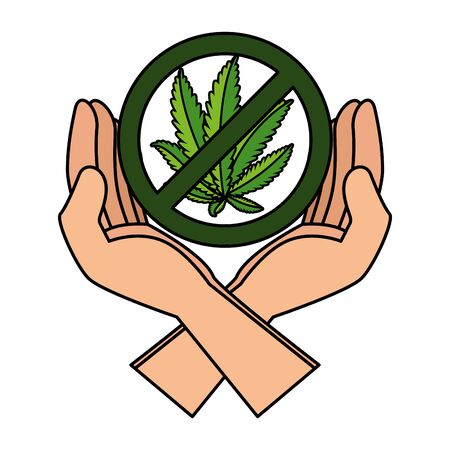 hands protecting cannabis leafs with denied symbol vector illustration designのイラスト素材