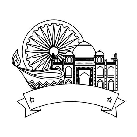 ashoka chakra indian with taj mahal vector illustration designのイラスト素材