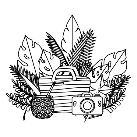 summer frame with tropical leafs and handle bag vector illustration designのイラスト素材