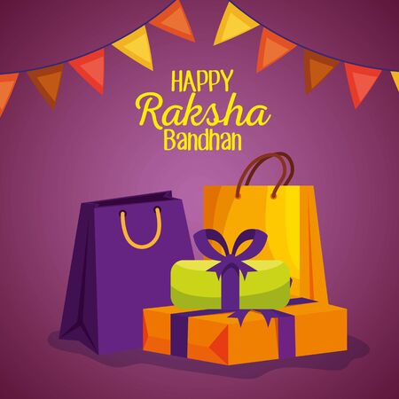 hindu event with party banner and presents gifts to raksha bandhan, vector illustrationのイラスト素材
