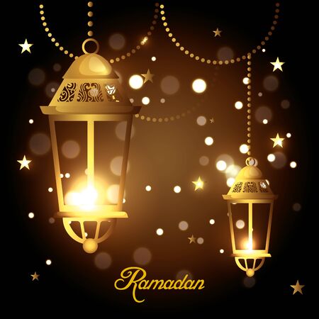 lamps hanging decoration to ramadan kareem vector illustrationのイラスト素材