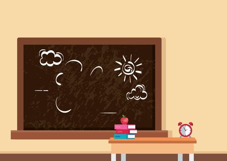 classroom scene with teacher desk and supplies vector illustration designのイラスト素材