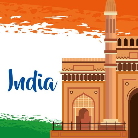india traditional flag with architecture and holiday to independence day vector illustrationのイラスト素材